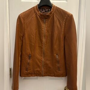 Black Rivet Women's Large Brown Faux Leather Moto Jacket Zip Pockets
